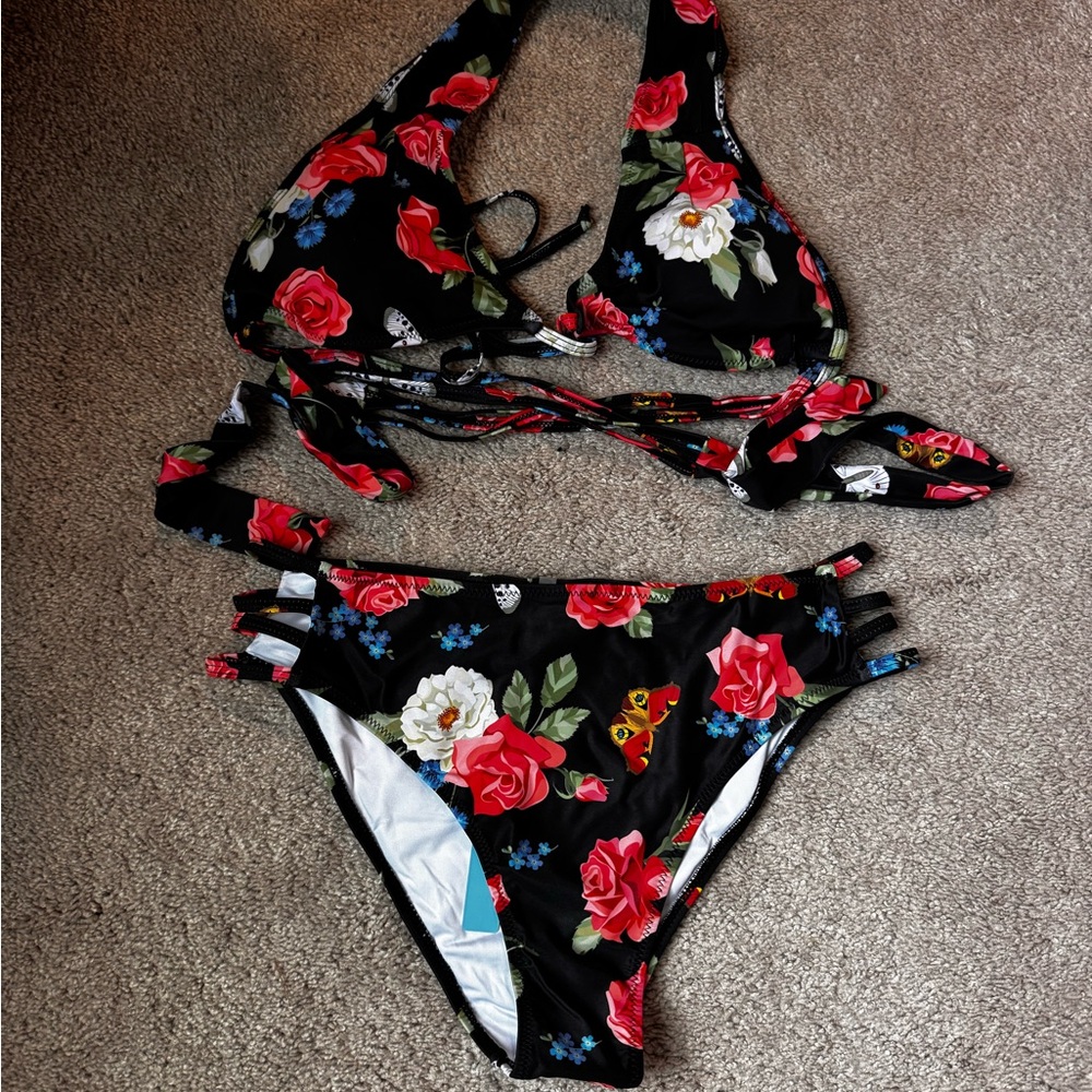 Popvil Floral Black Bikini Set